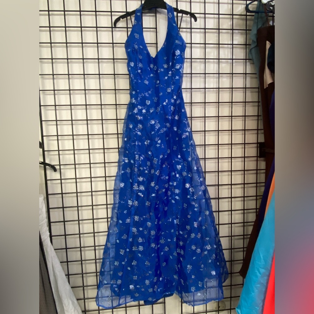 Water Signs Blue Floral Halter Dress 9/10